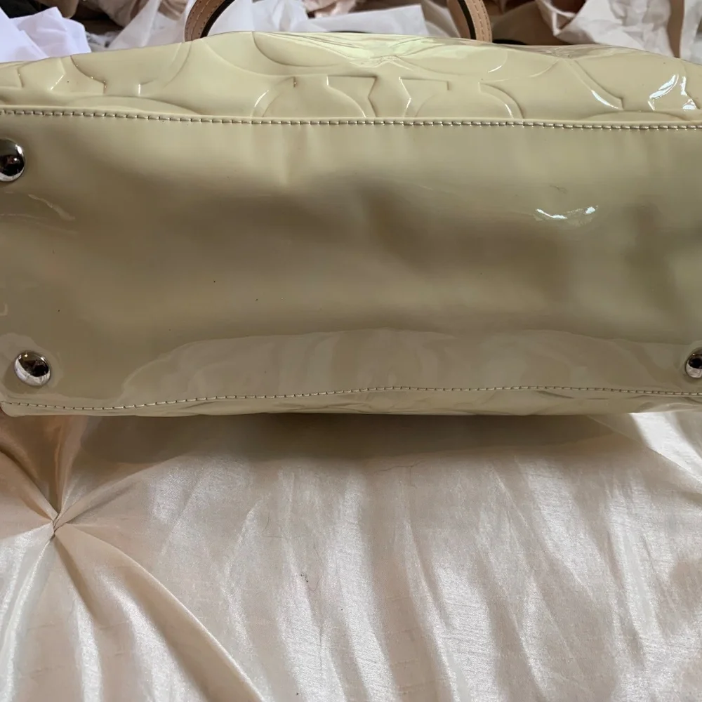 Coach Cream Patent Satchel with Tan Trim